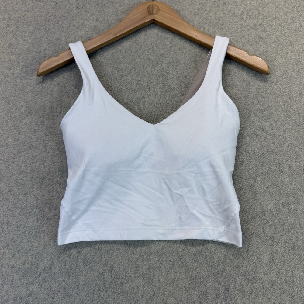 Lululemon Women's V-Neck Longline Sports Bra Tank White Light Support Size 6